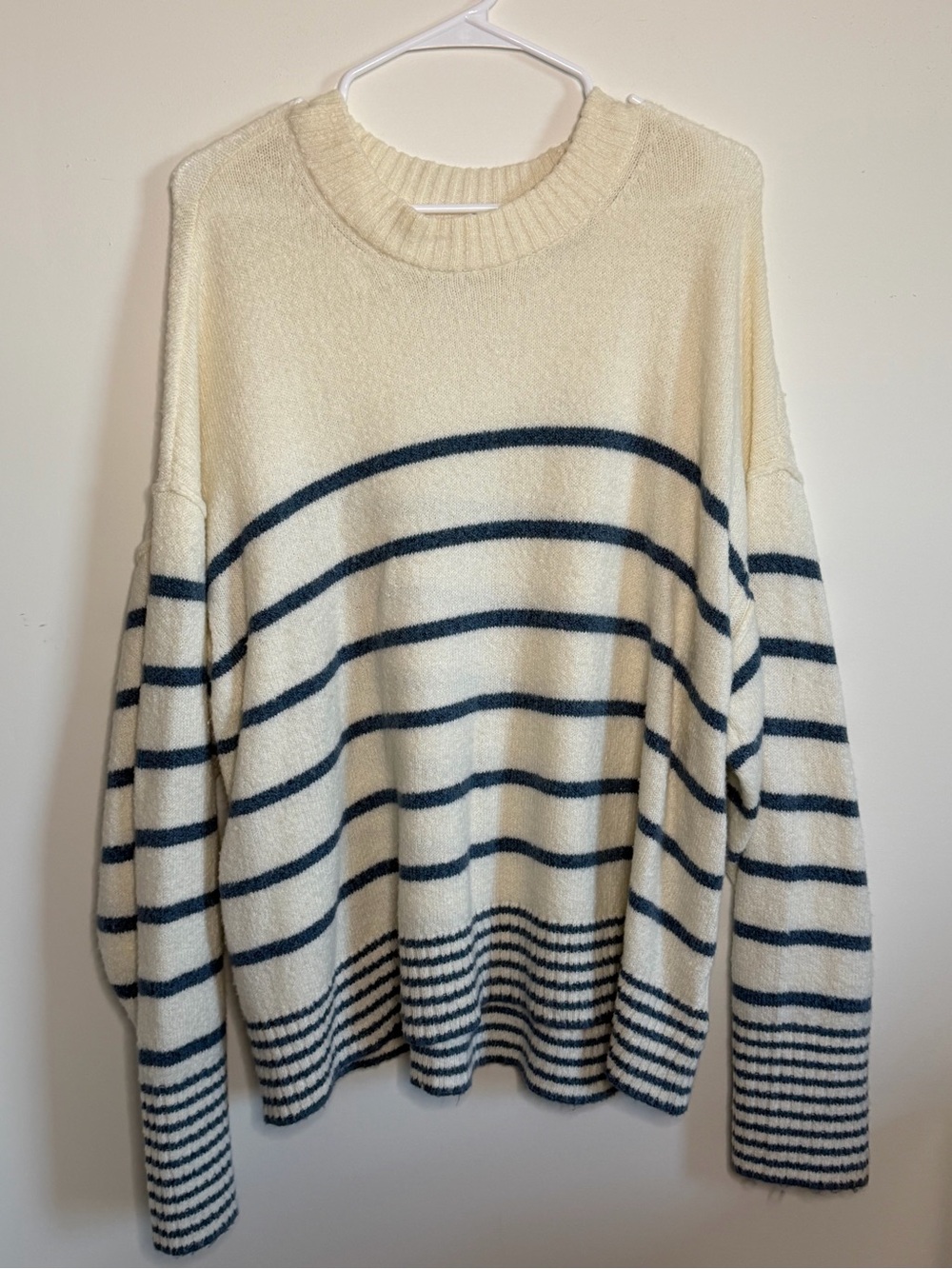 American Eagle Outfitters Cream Sweater with Navy Stripes